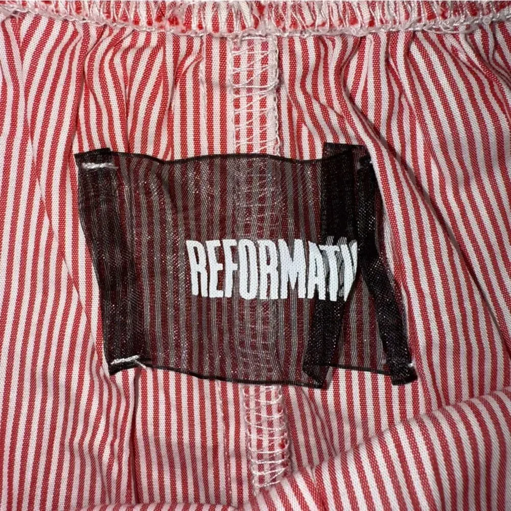 Reformation Women's Red and White Pinstripe Off the Shoulder Top Size XS